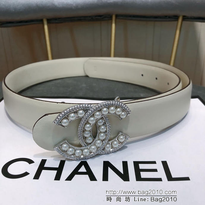 CHANEL香奈兒 18新款 CC珍珠水鑽扣 30MM精品光滑優雅皮帶 小紅書火爆款  xfp1004